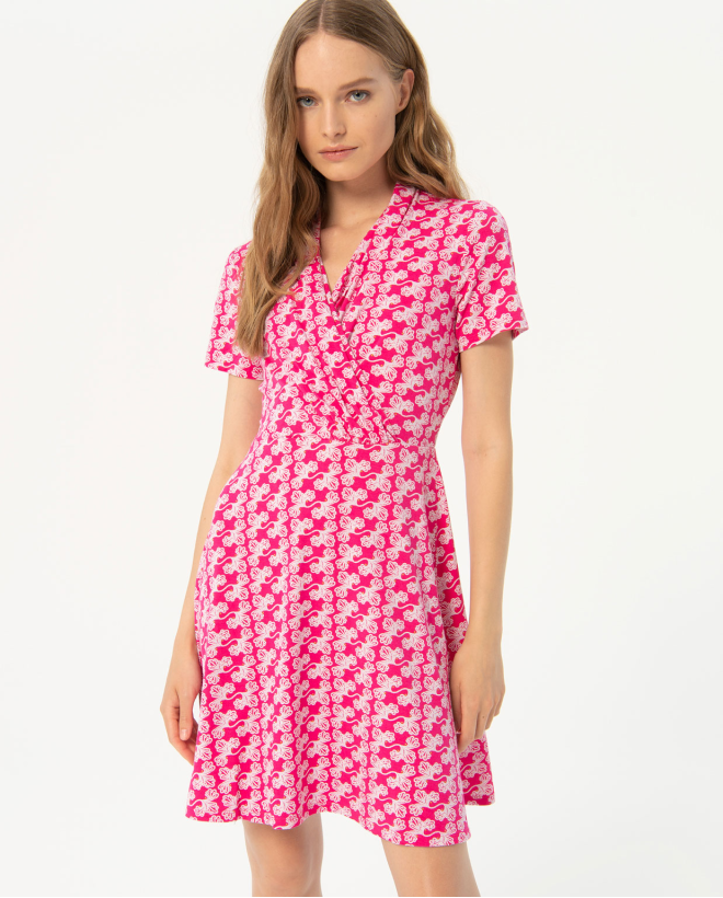 Printed elastic short dress Fuchsia