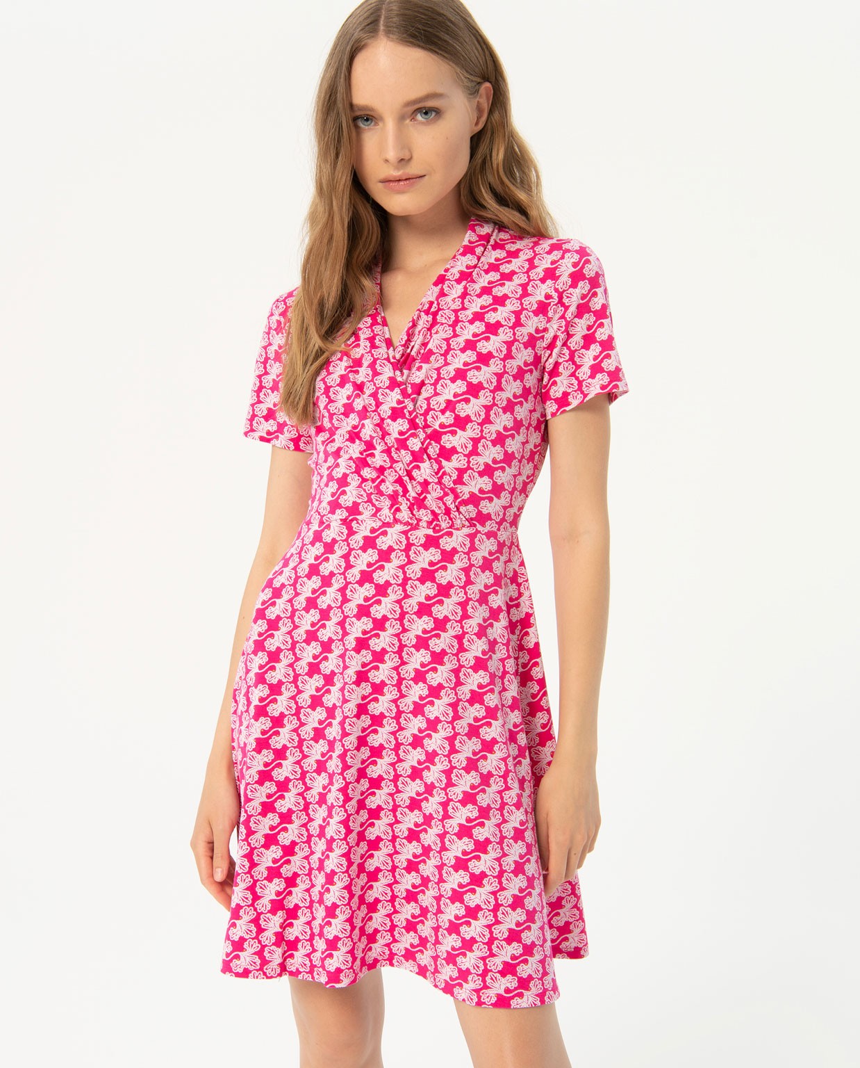 Printed elastic short dress Fuchsia