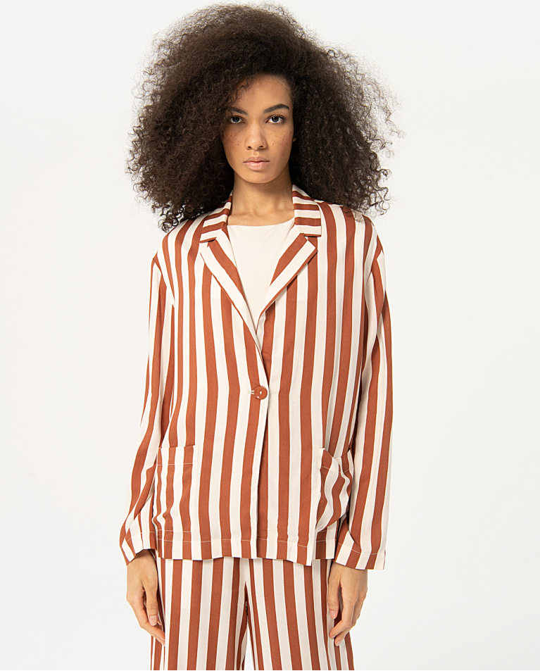 Striped satin blazer Brown