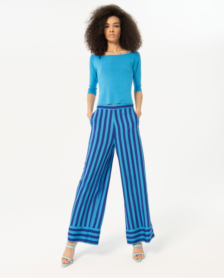 Striped satin pants Blue