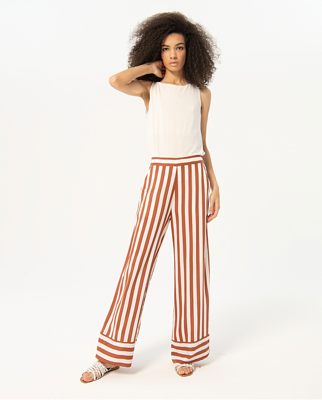 Pantalon en satin rayé Marron