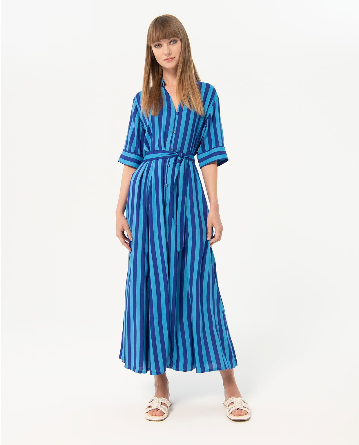 Striped satin shirt dress Blue