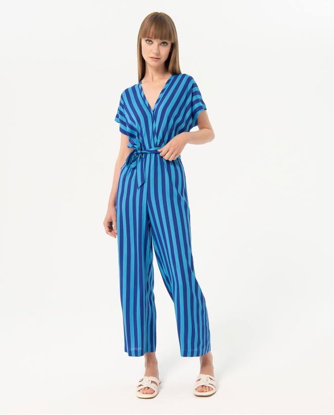 Striped satin jumpsuit Blue