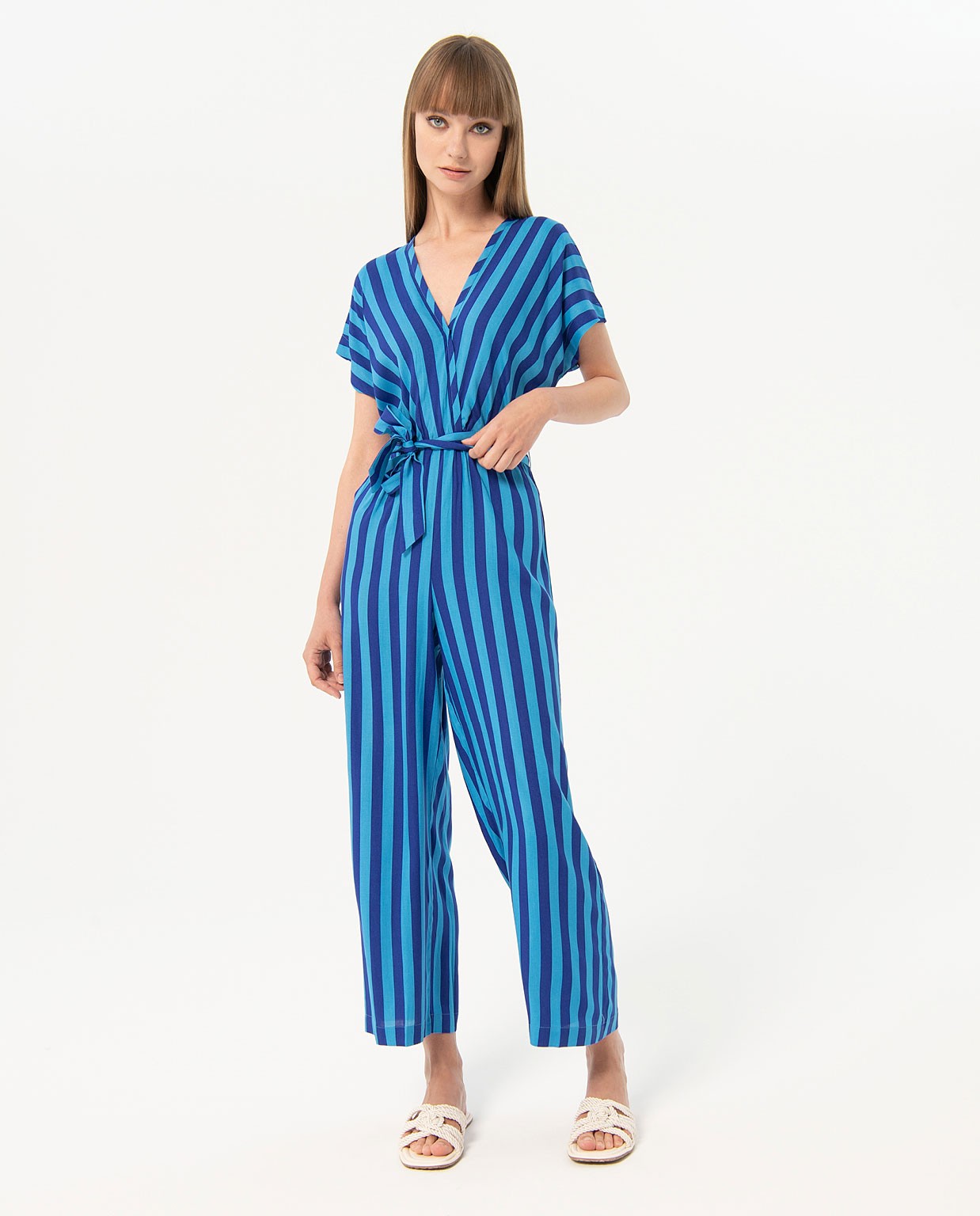 Striped satin jumpsuit Blue