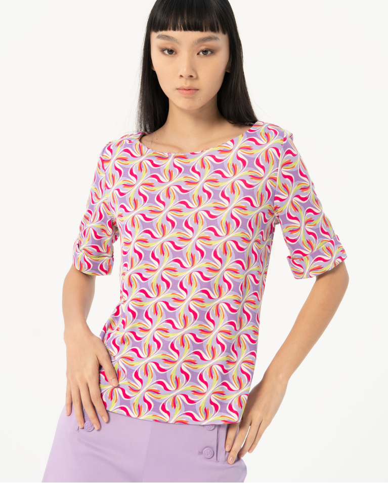 Printed elastic short t-shirt Lilac