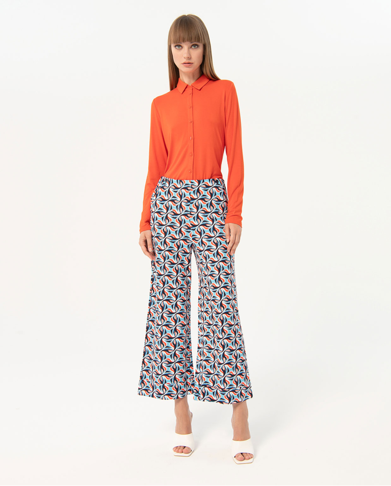 Printed elastic flare pants Blue