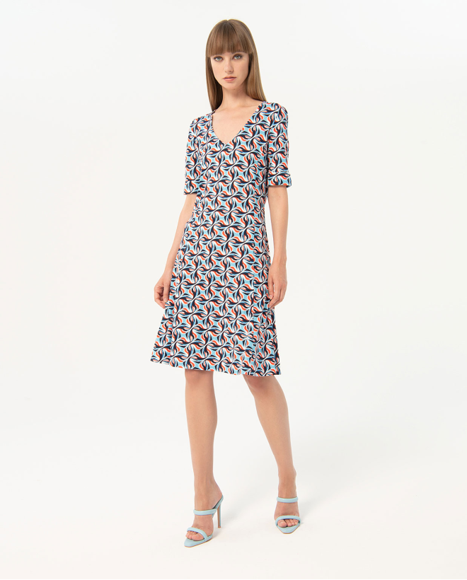 Printed elastic short dress Blue