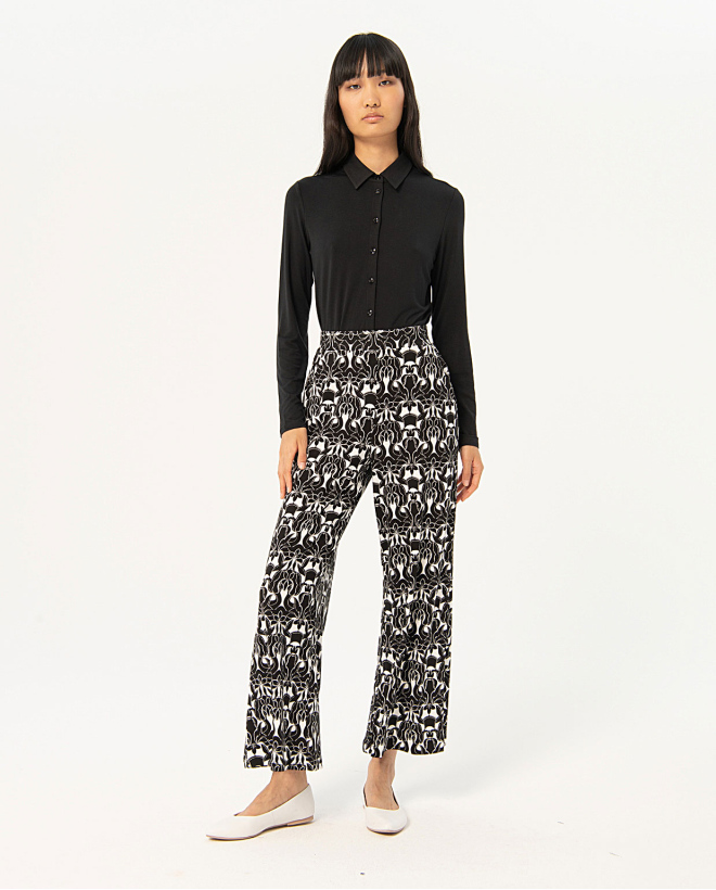 Pantalon droit extensible imprimé Noir