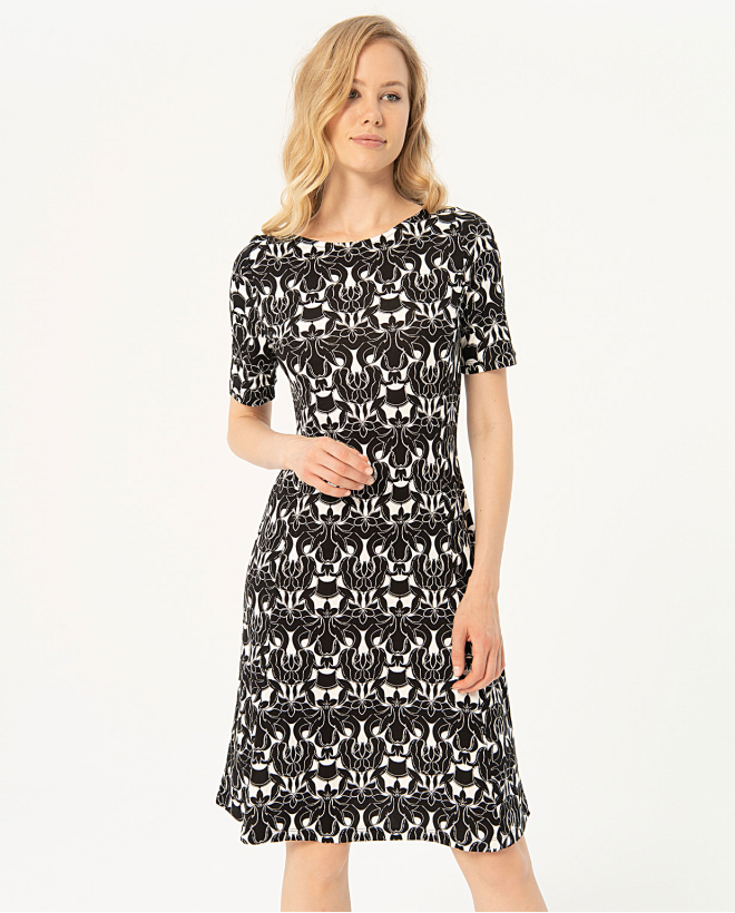 Printed elastic short dress Black