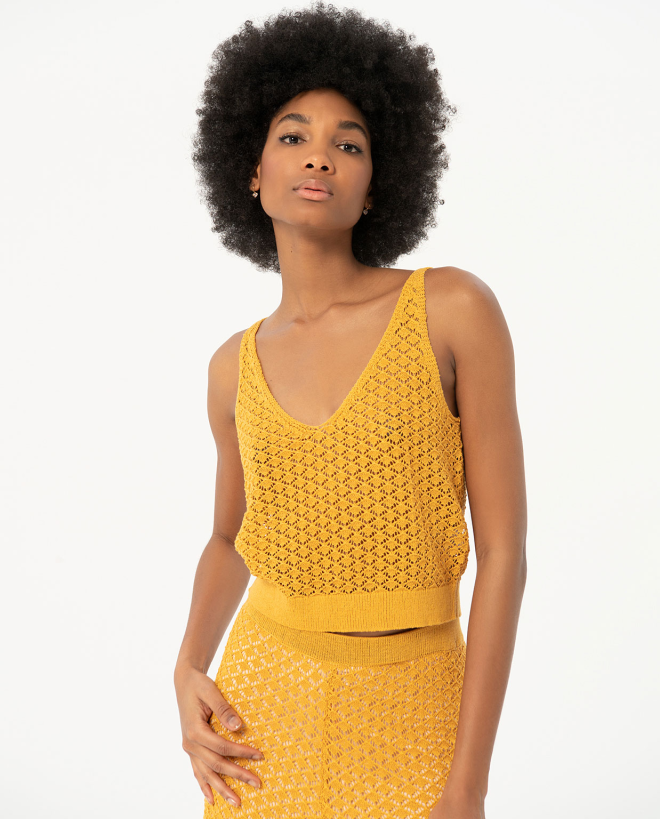 Top de crochet liso Amarillo