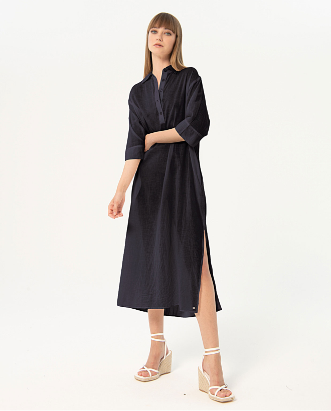 Fine cotton shirt dress Navy blue