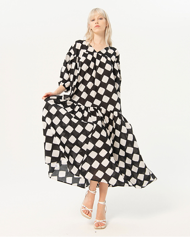 Robe longue oversize en coton fin Noir