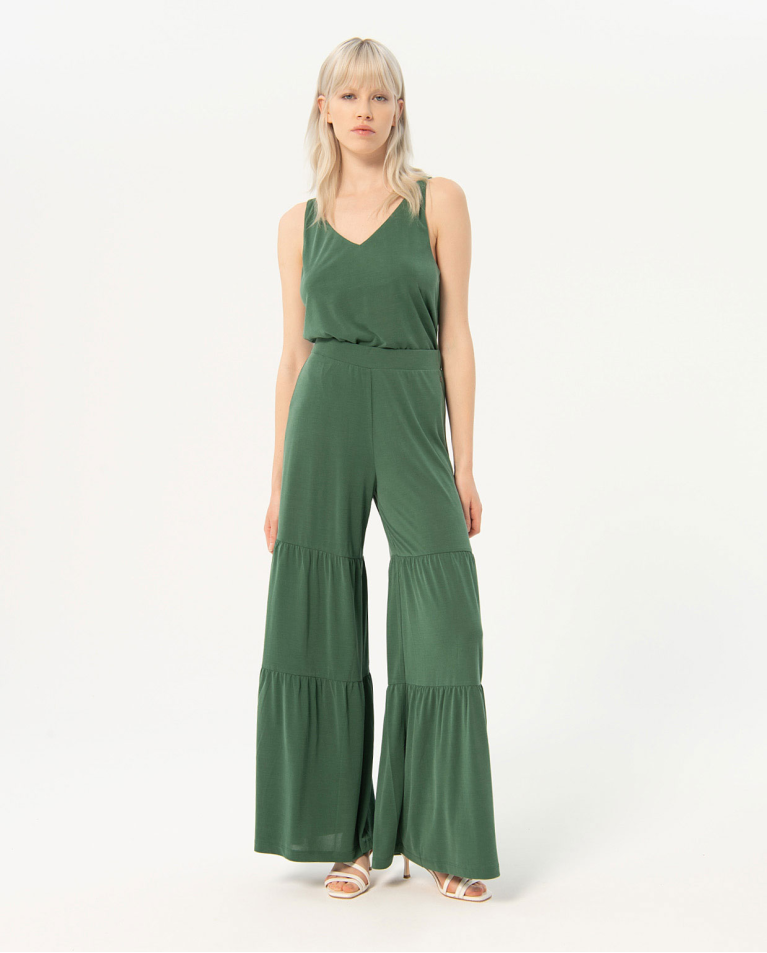 Long pants with ruffles, smooth Khaki