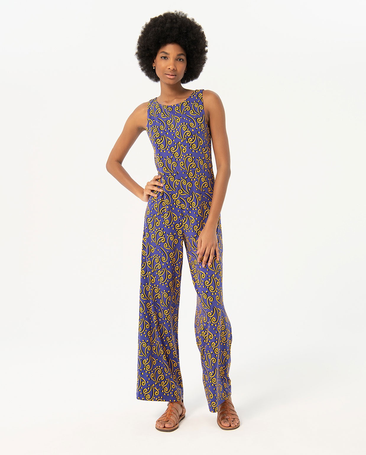 Printed sleeveless stretch jumpsuit Blue