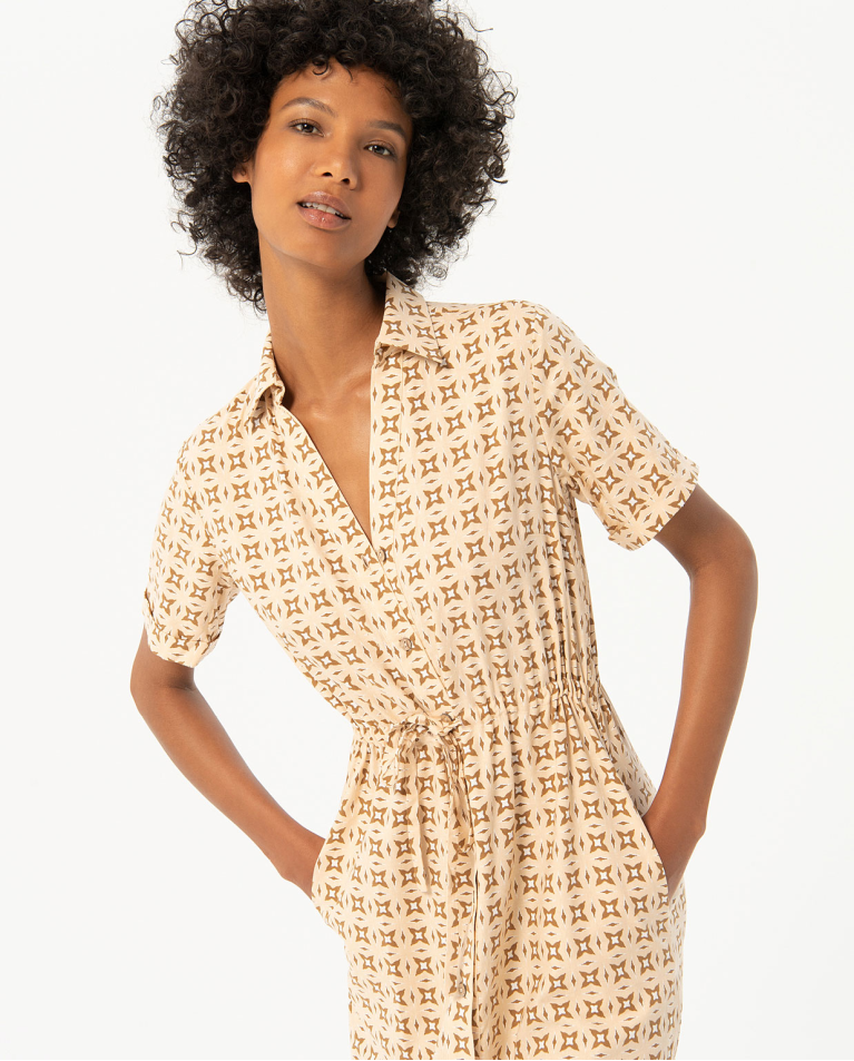 Printed short shirt dress Beige