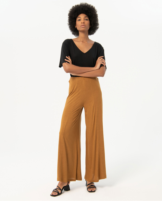 Pantalon long palazzo uni Camel