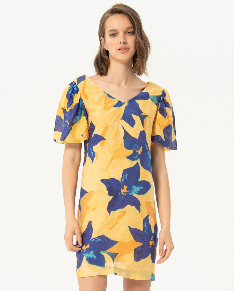 Printed short short sleeve dress Yellow