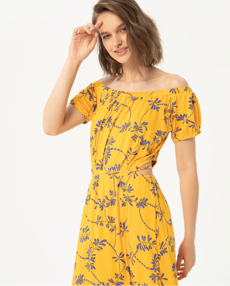 Robe longue avec fentes à la taille Jaune