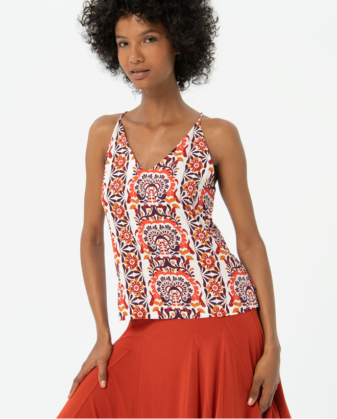 Camiseta espalda halter estampada Multi