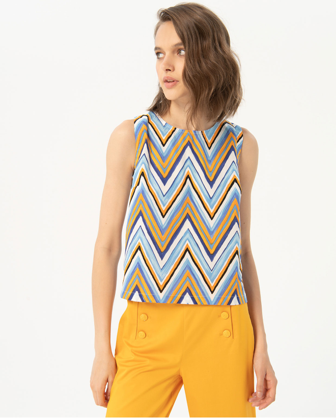 Printed poplin sleeveless...