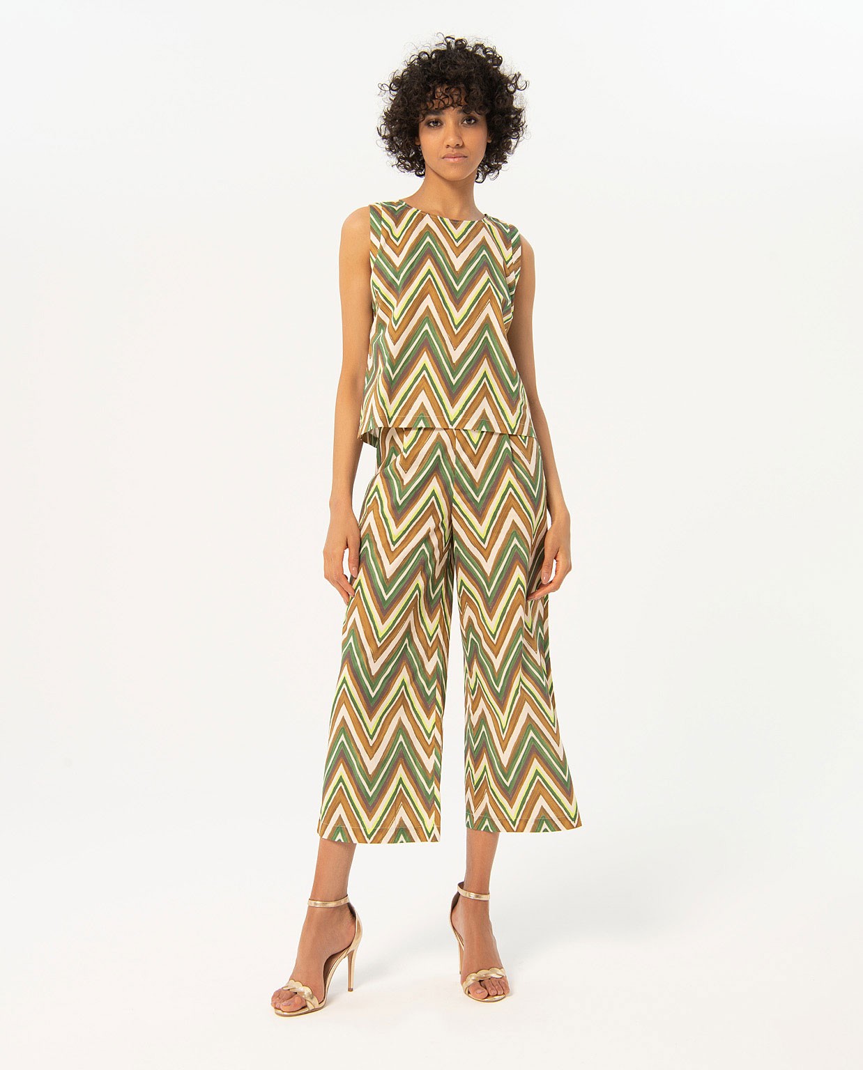 Printed poplin sleeveless short top Green