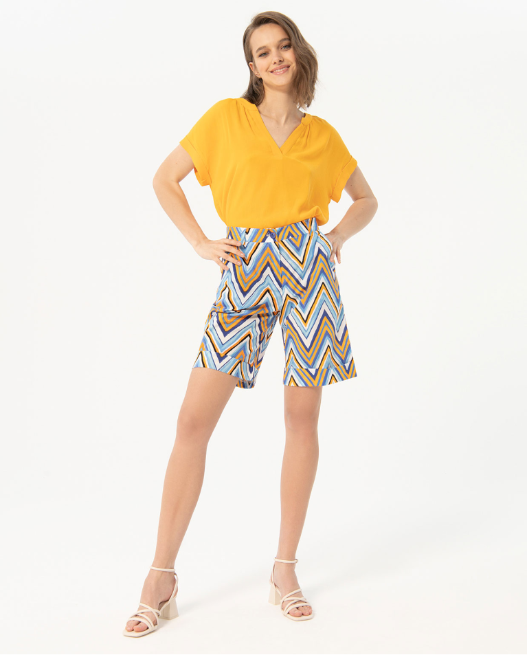 Printed poplin Bermuda shorts Blue