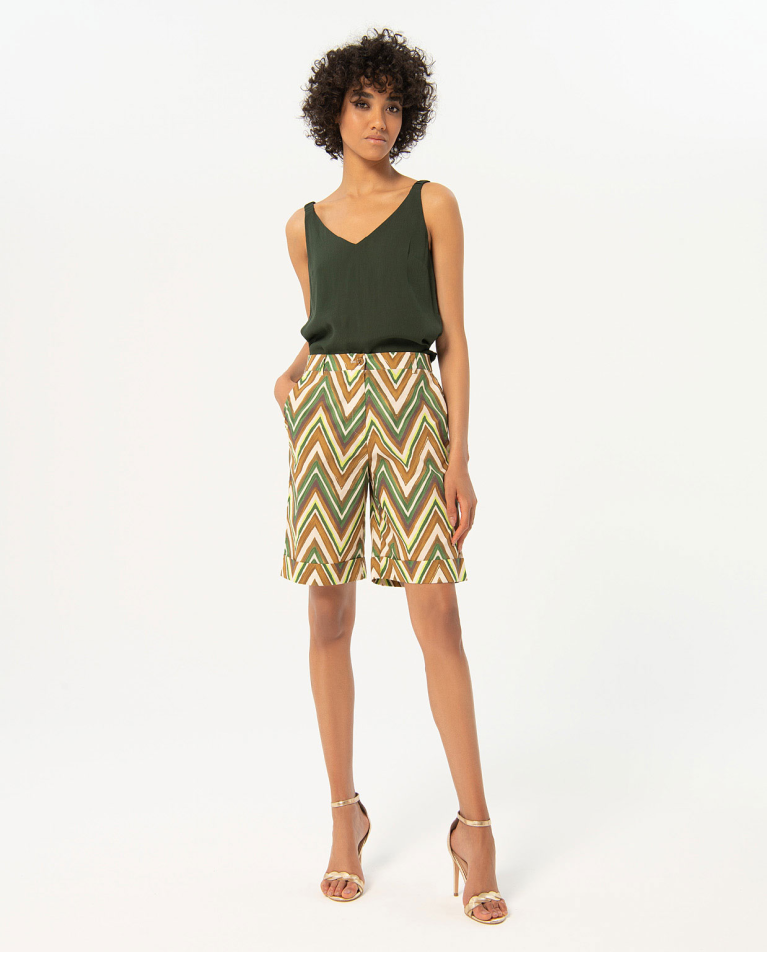 Printed poplin Bermuda shorts Green