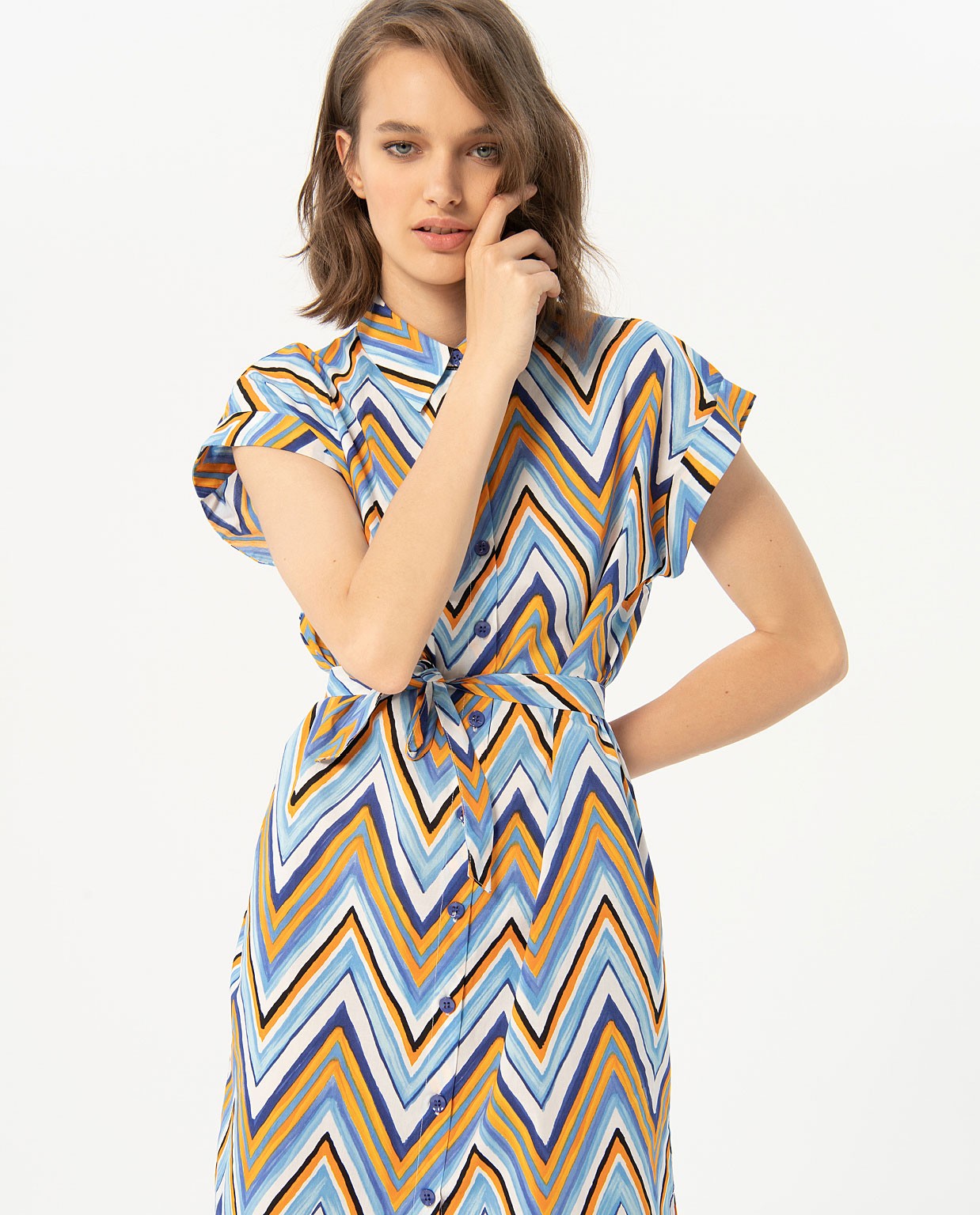 Vestido camisero midi estampado Azul