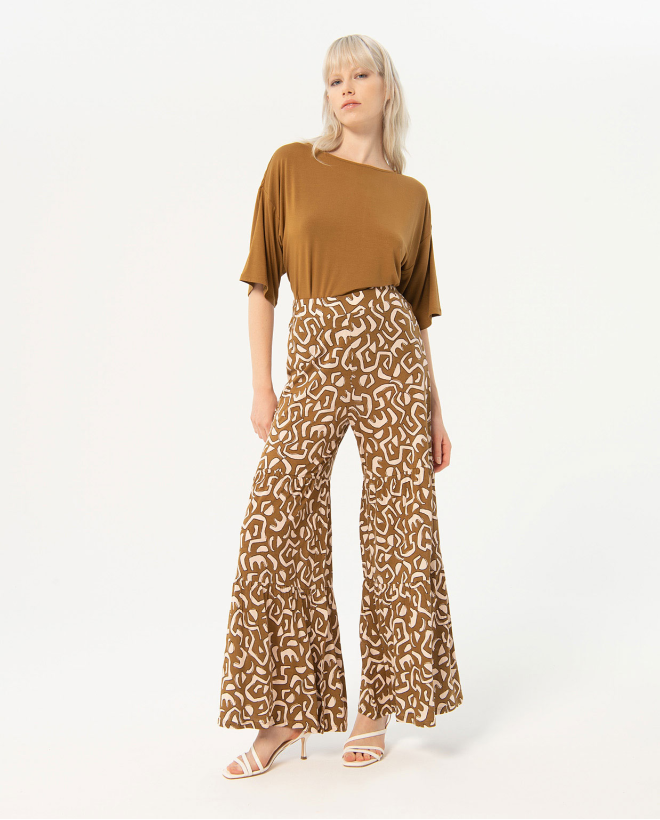 Printed ruffle long pants Khaki