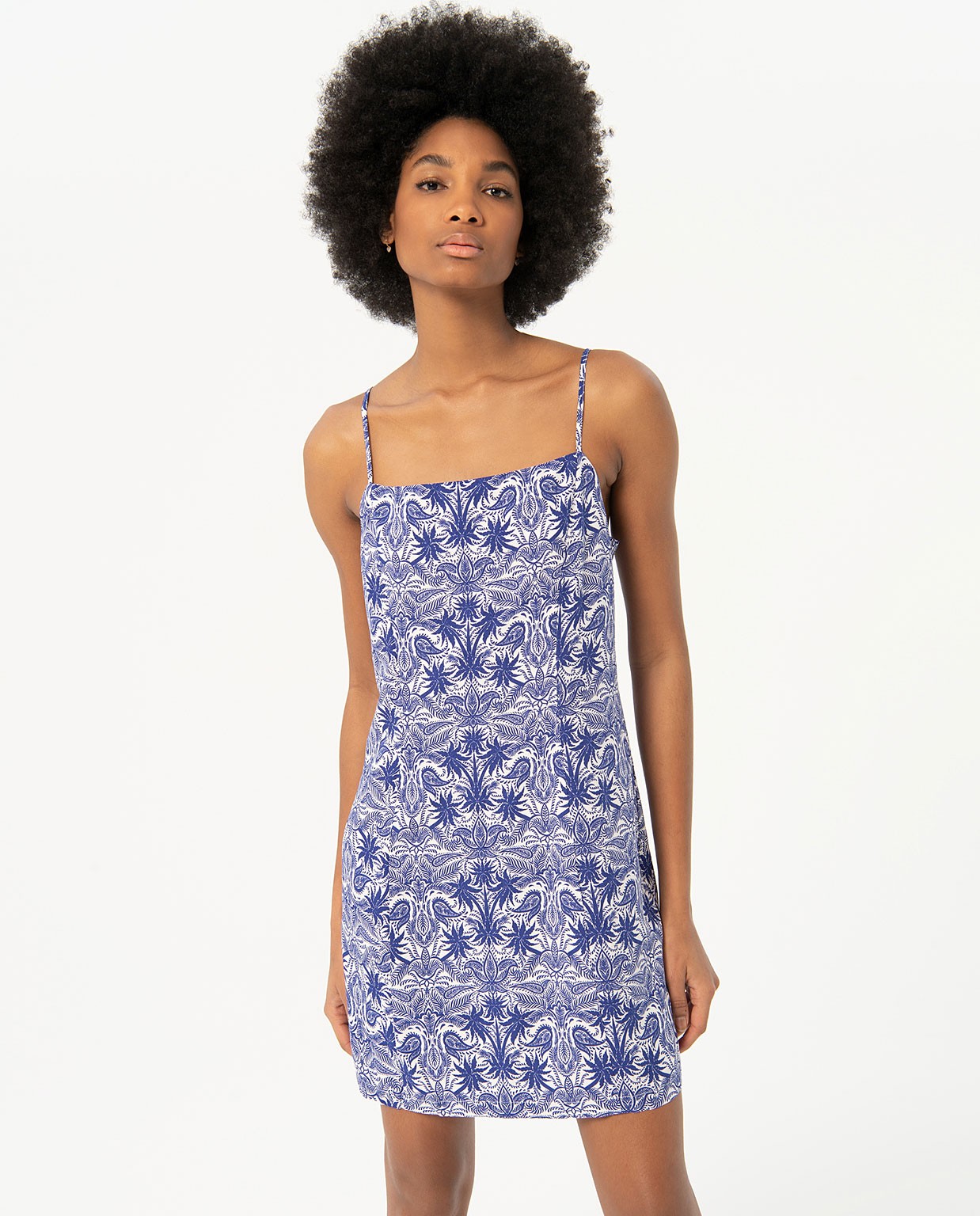 Printed short straps dress Blue