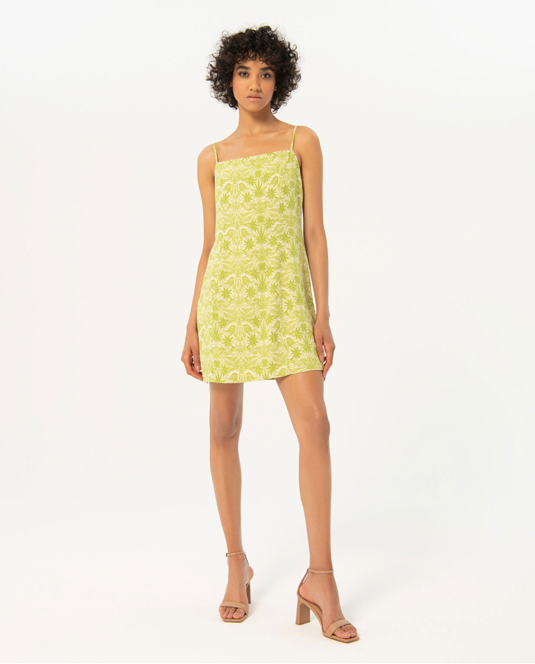 Printed short straps dress Green