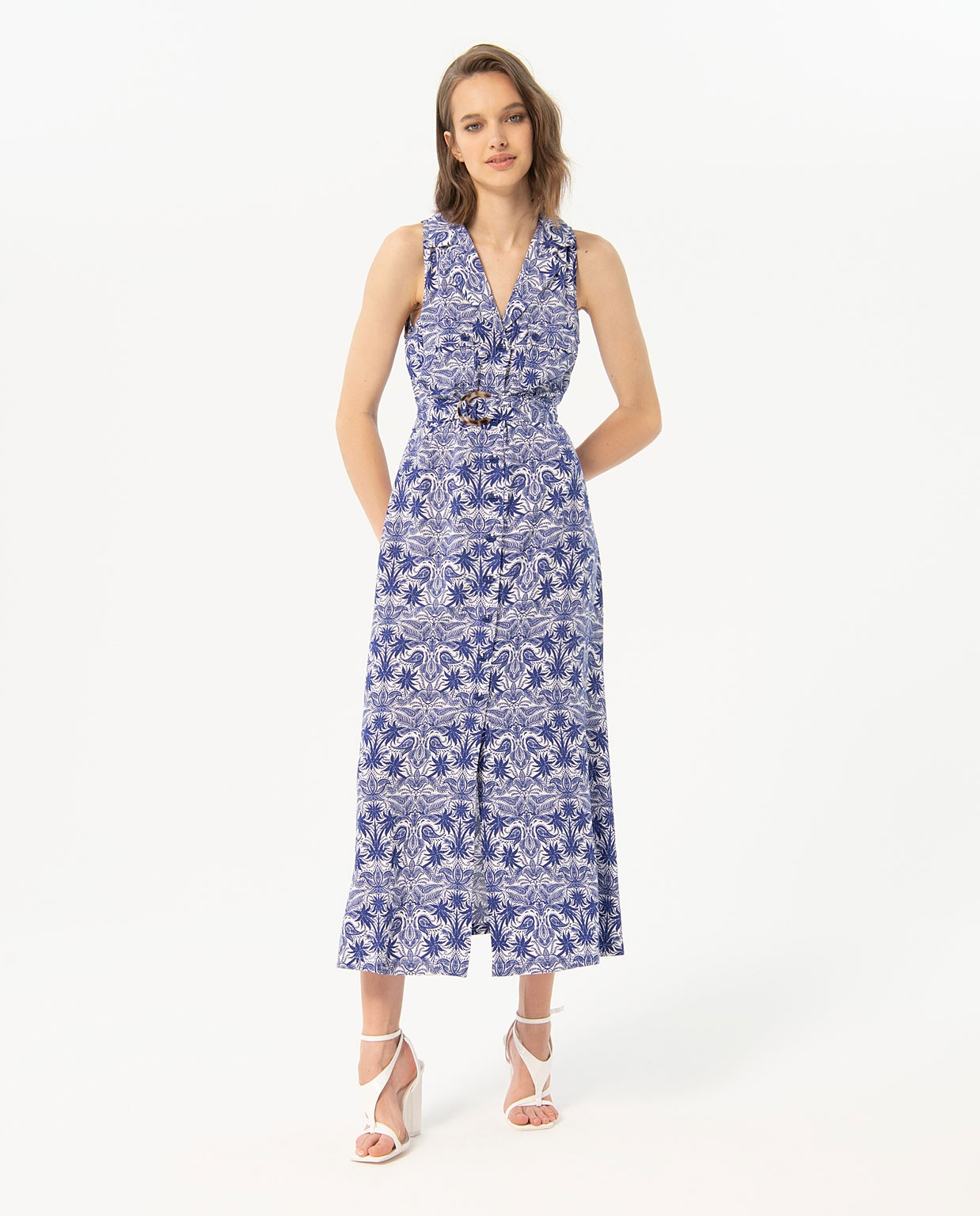 Long printed shirt dress Blue