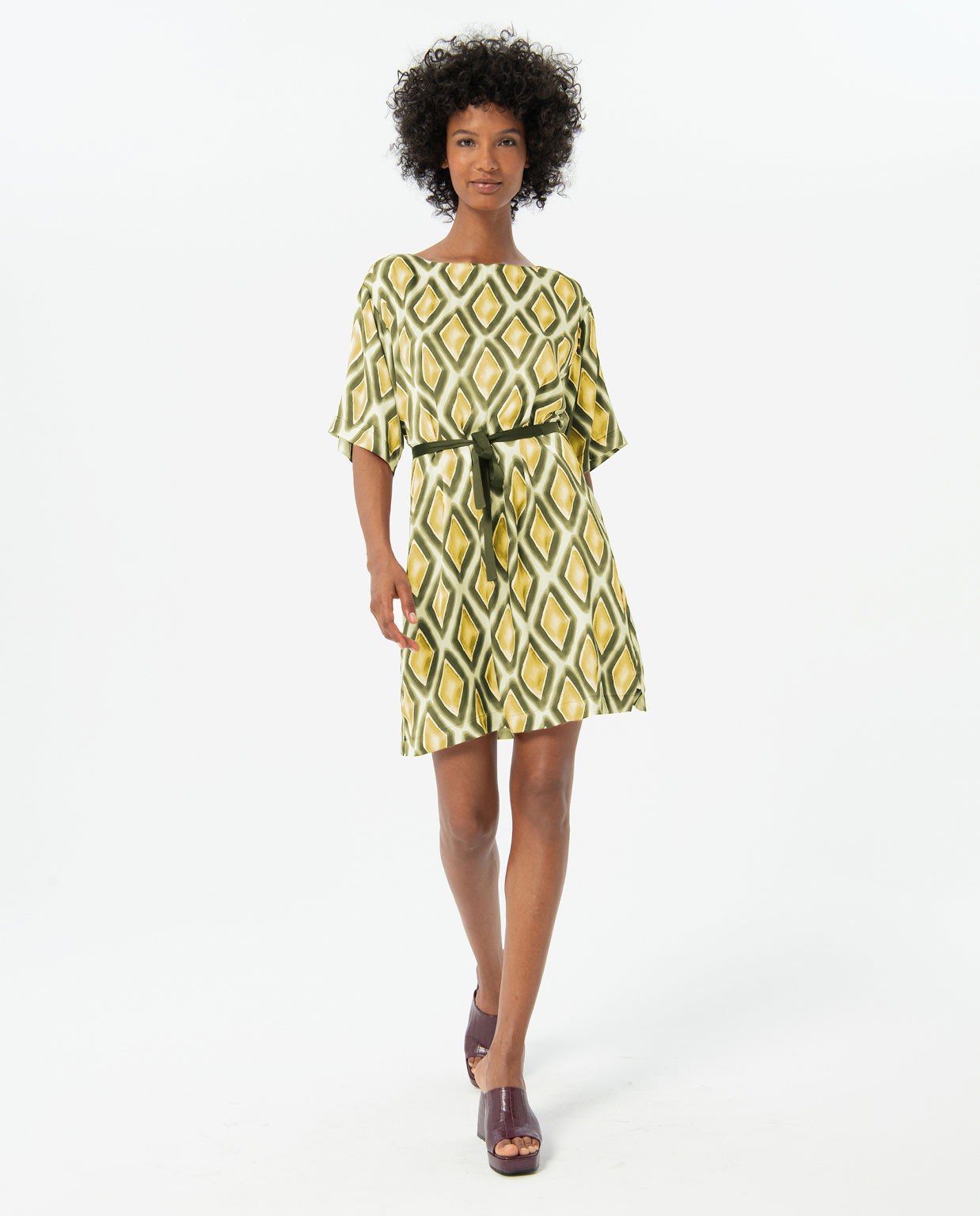 Printed satin tunic dress Green