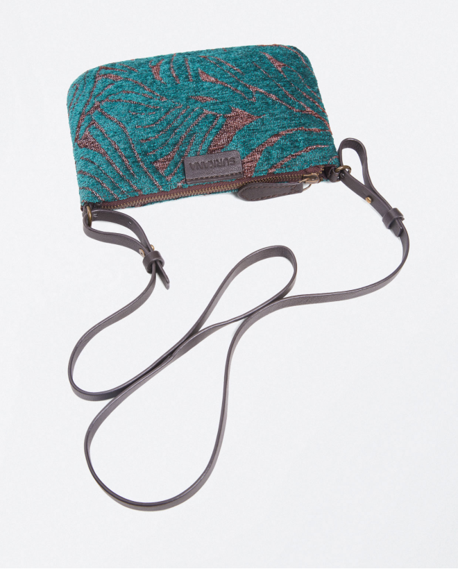 Printed jacquard shoulder bag with zip fastening Petrol blue