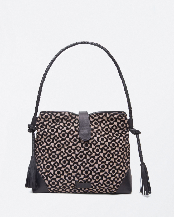 Printed jacquard shoulder bag with handle Black