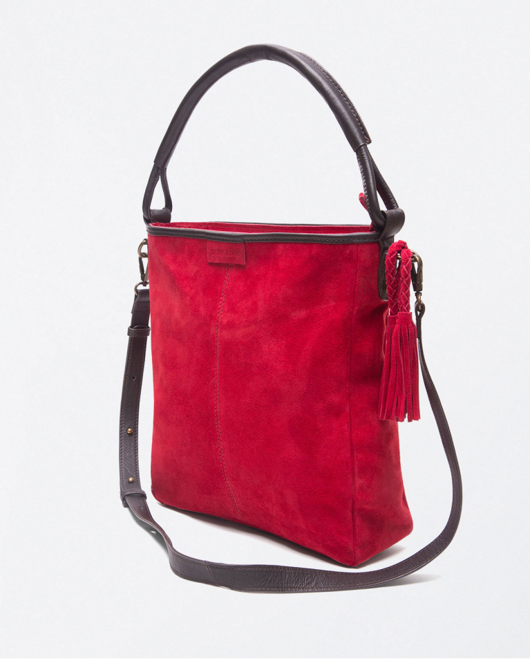 Bolso de cuero liso con asa corta de hombro Rojo