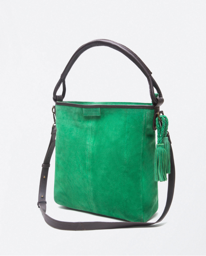 Bolso de cuero liso con asa corta de hombro Verde