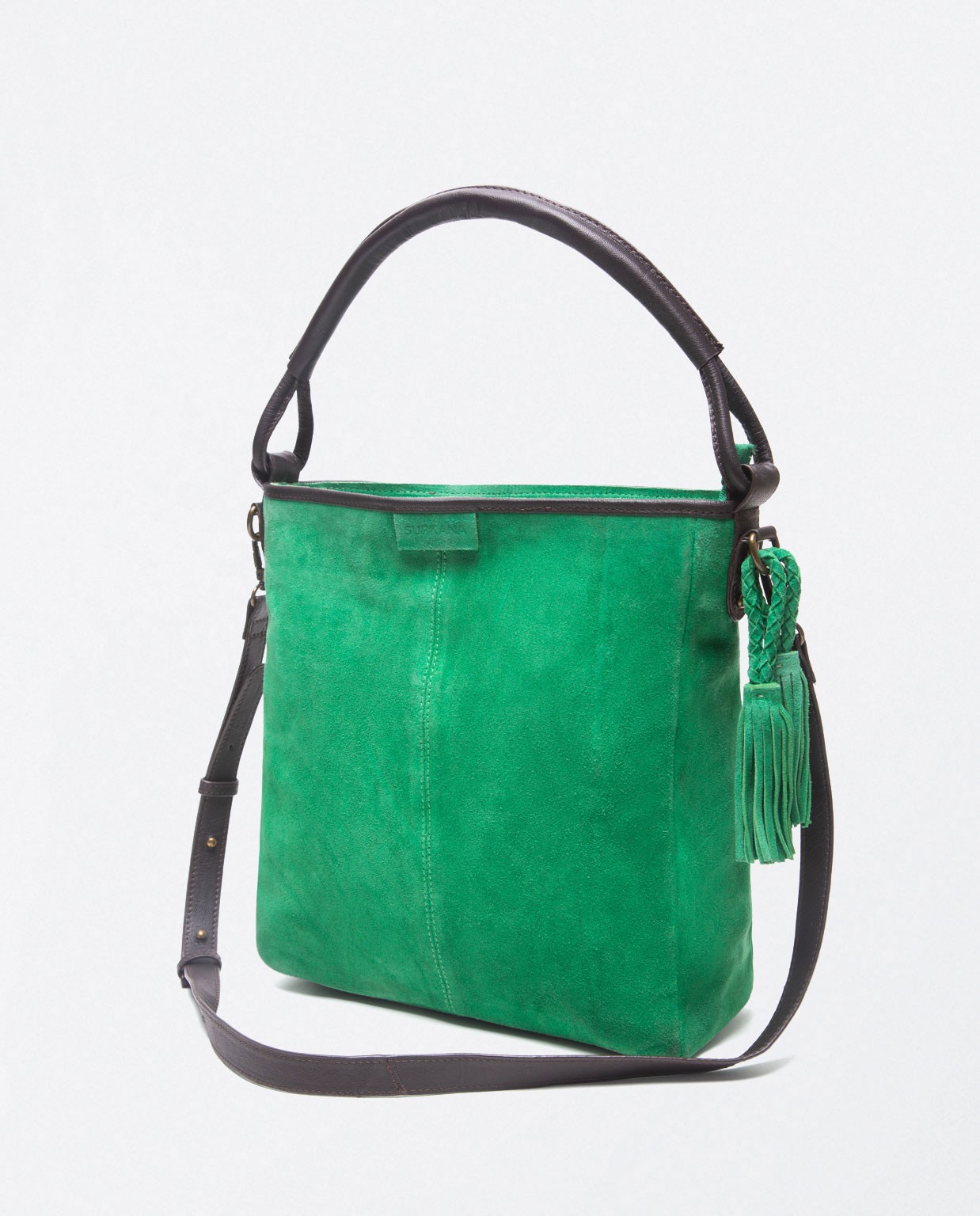 Bolso de cuero liso con asa corta de hombro  Verde