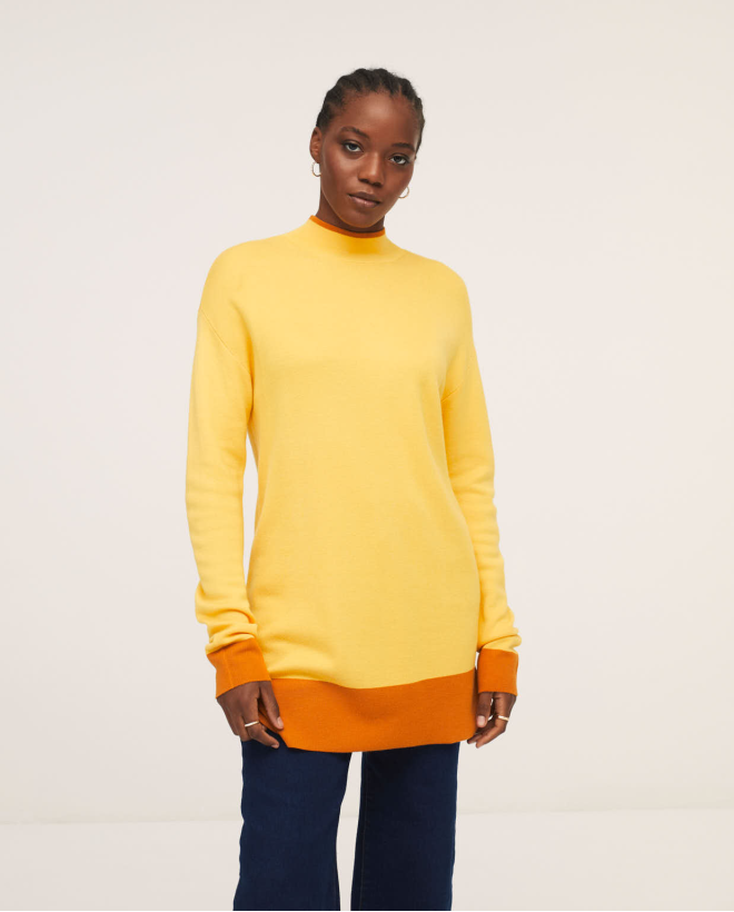 Long tricot sweater high neck Yellow