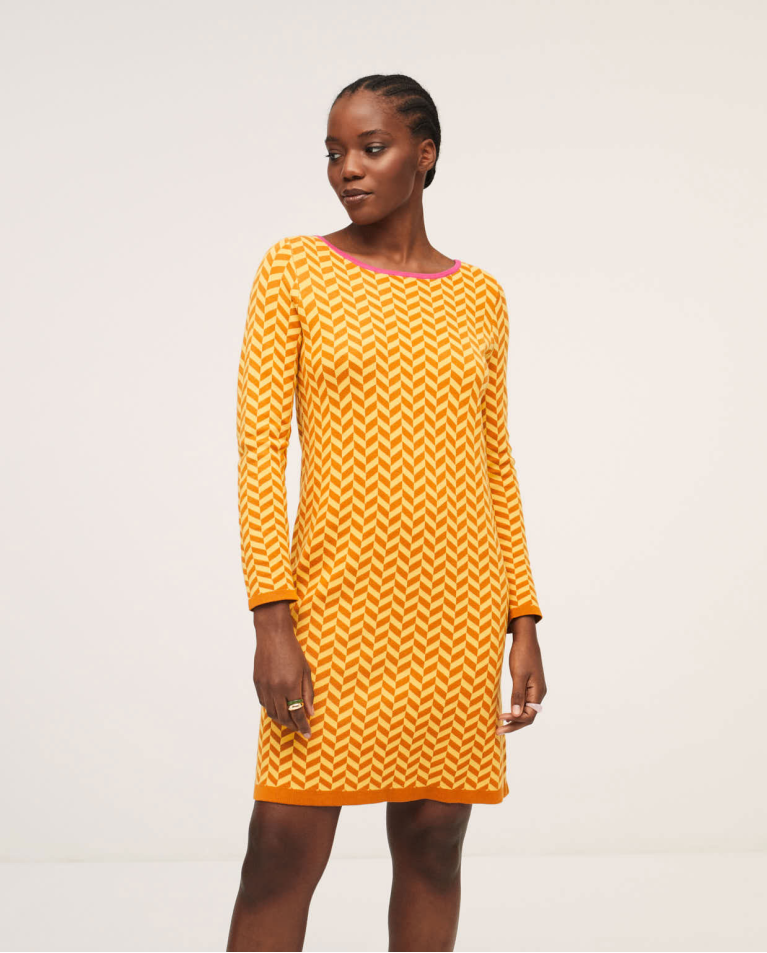 Tricot short dress with boat neck Yellow