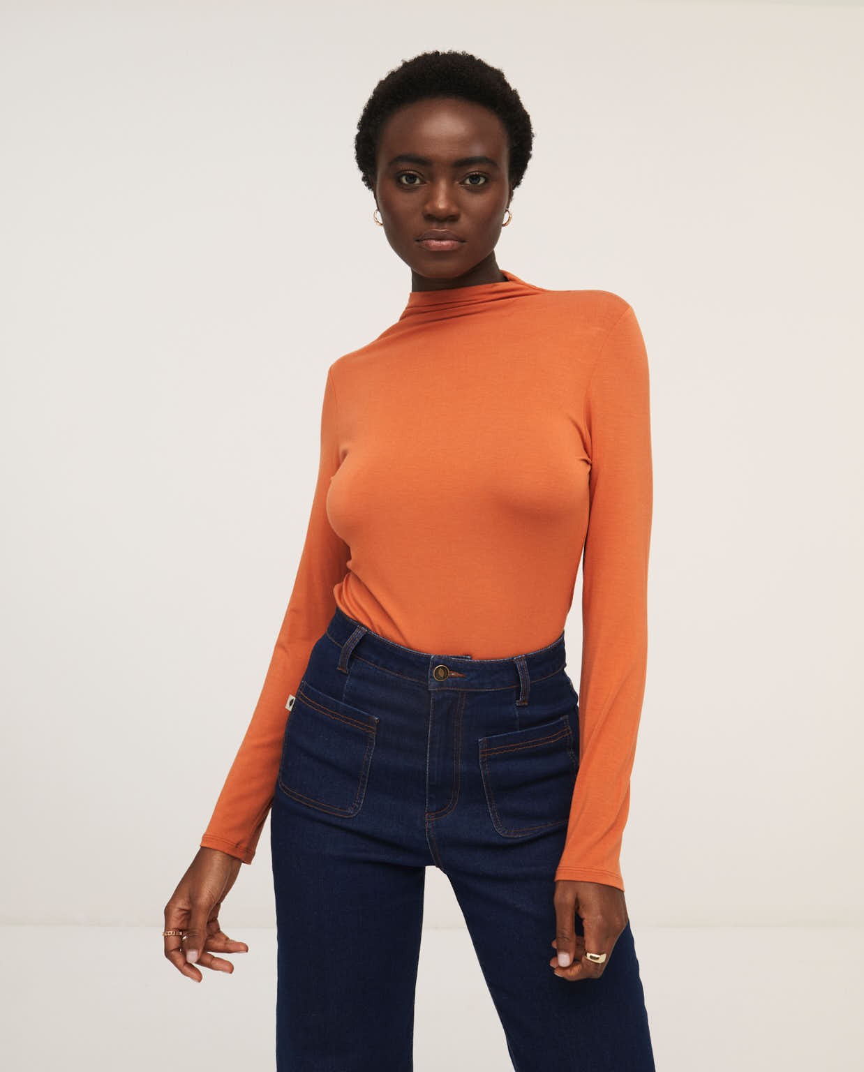 T-shirt with long sleeves high neck Orange