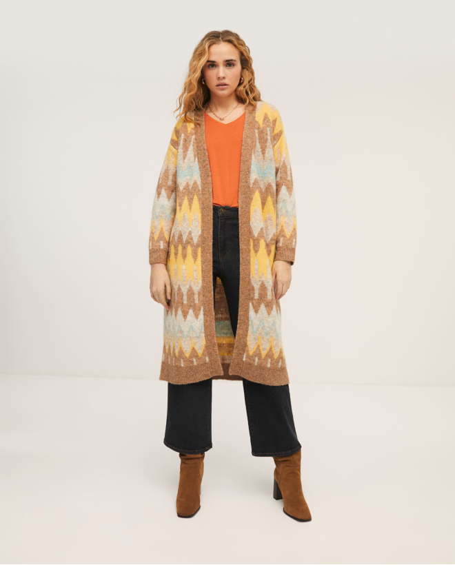 Tricot jacquard coat Yellow