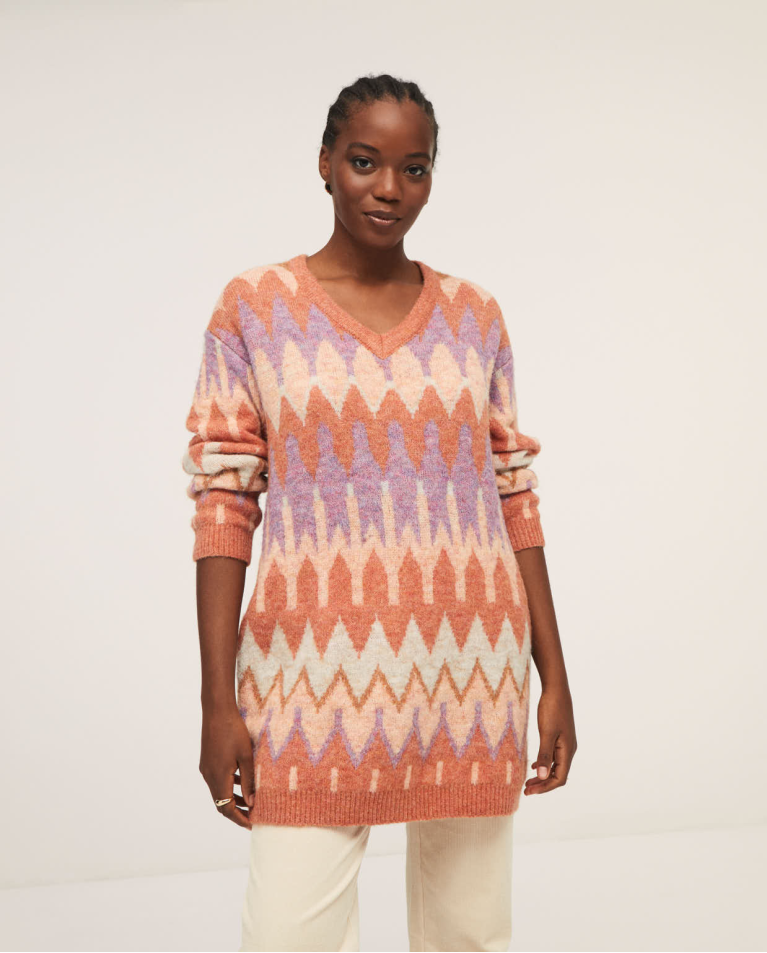 Robe courte en tricot structure jacquard Orange