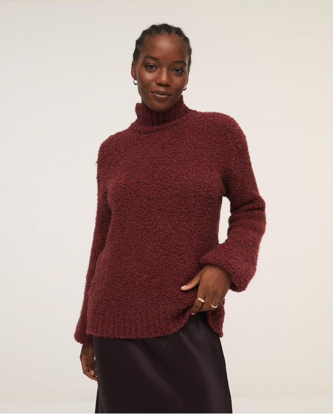 Tricot sweater with high neck and puffly sleeves Bourdeaux