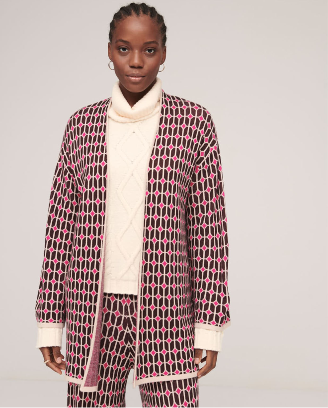 Cardigan de punto jacquard estilo kimono Fucsia