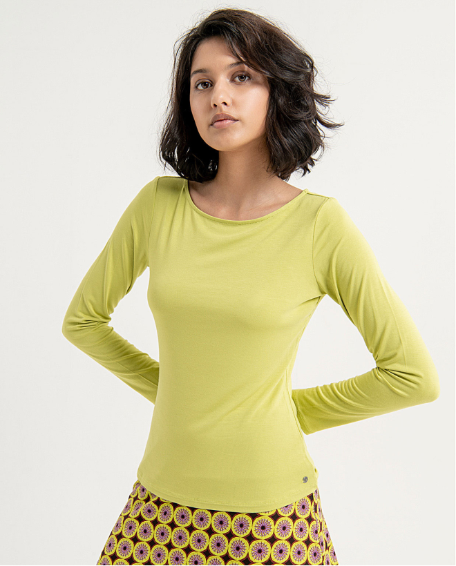 Stretchy plain boat neck t-shirt Acid green