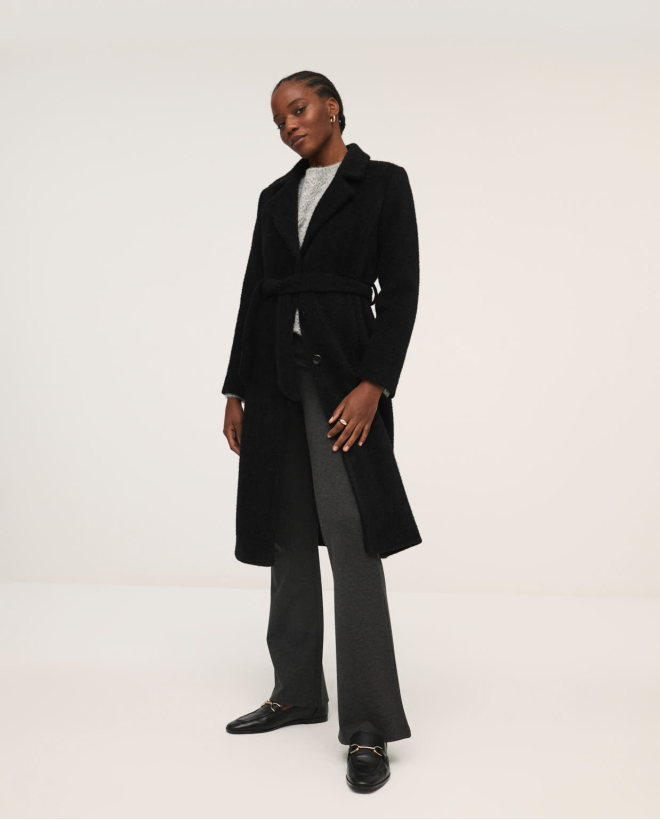 Coat with belt and laper collar Black