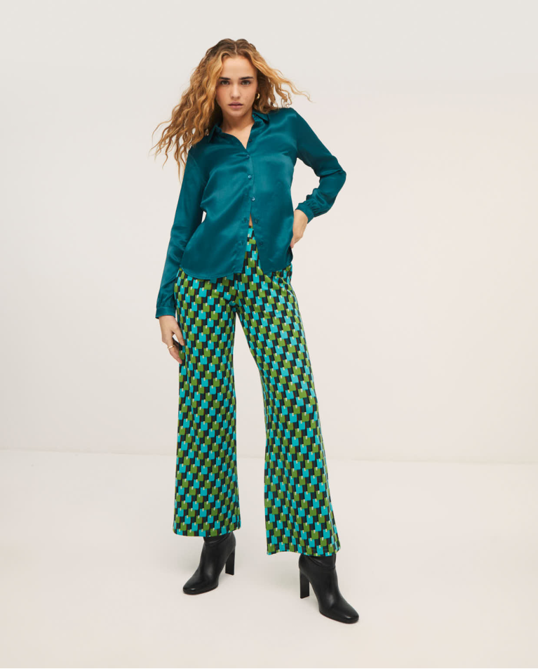 Pantalon long fluide. Vert