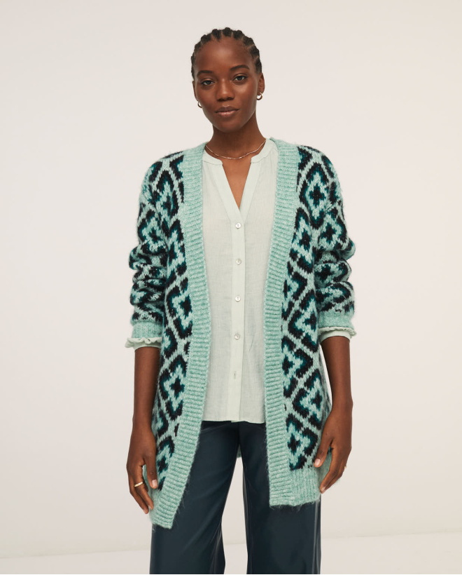 Cardigan en tricot jacquard Vert