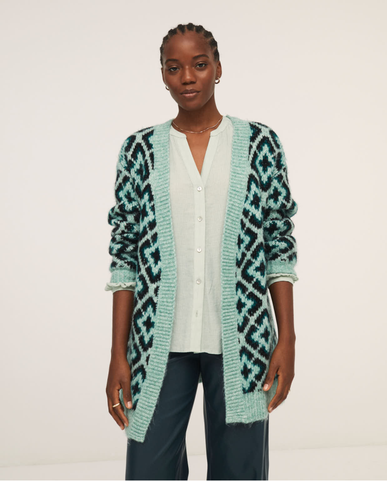 Jacquard knitted cardigan Green